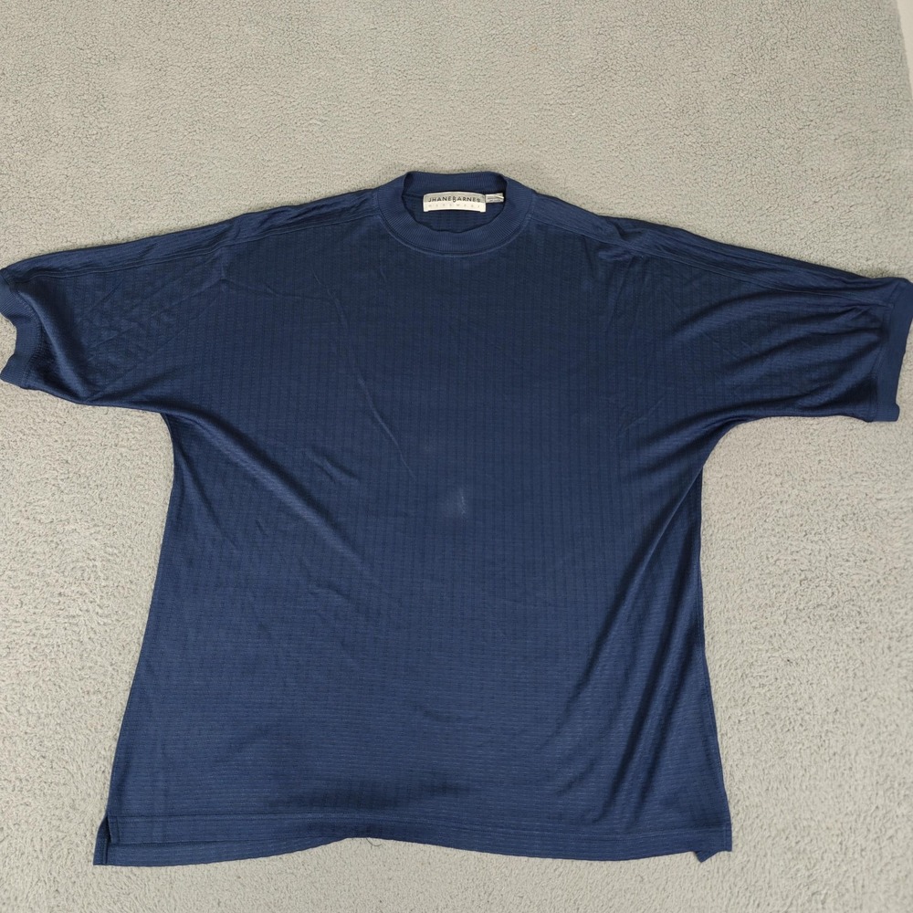 Jhane Barnes Shirt Mens Large Blue 100% Silk Textured Knit Pullover Dressy